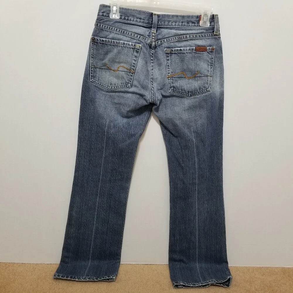 7FAM jeans 26 bootcut lightly distressed low rise 100% cotton denim whiskered - Picture 2 of 15
